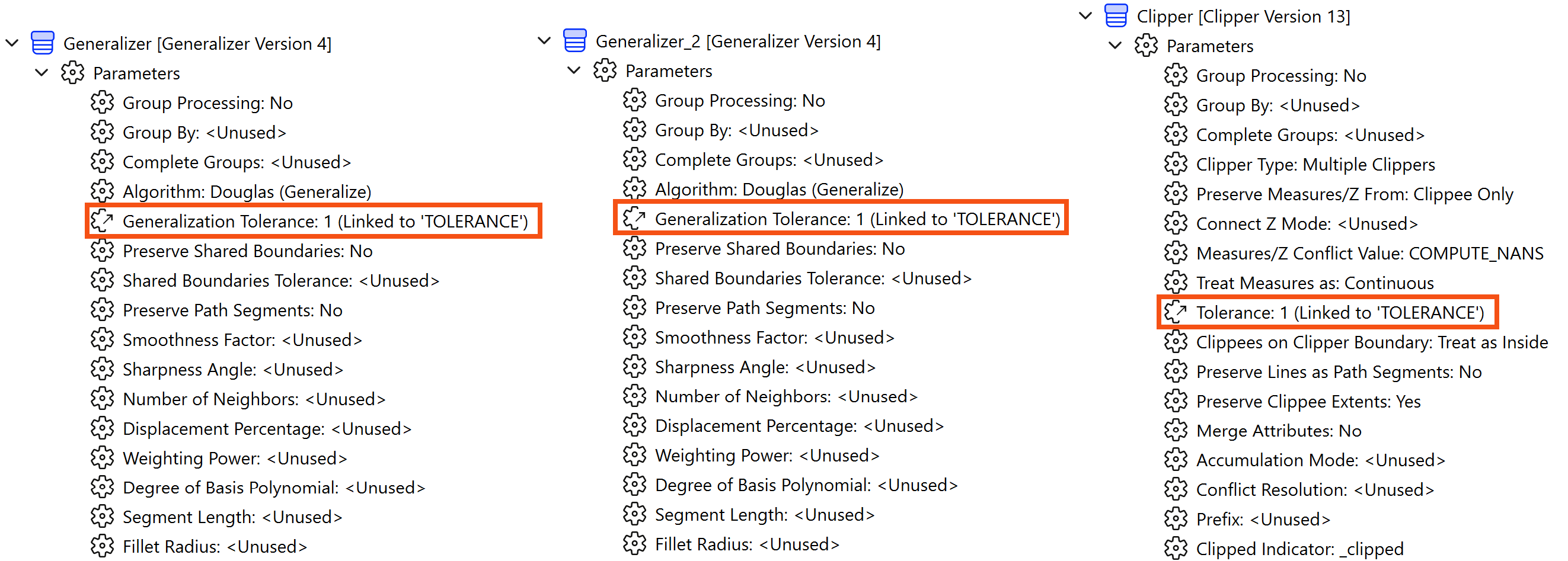 TOLERANCE parameter supplies values to three FME parameters